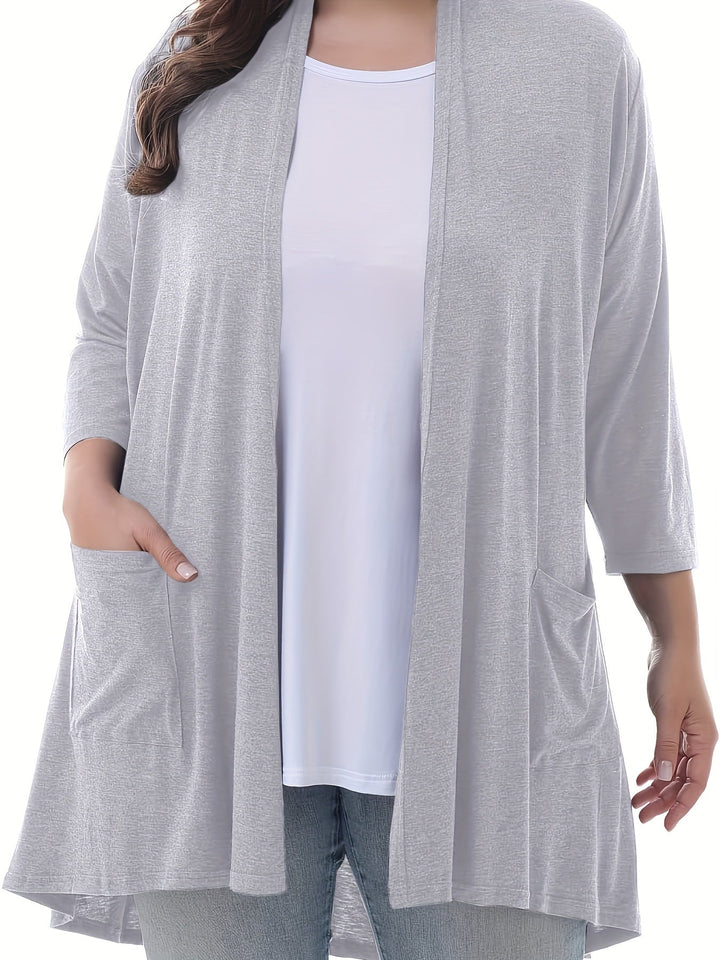 Luvik | Naisten Plus Size 3/4 Hiha Avoin Etu Liivi Taskuilla