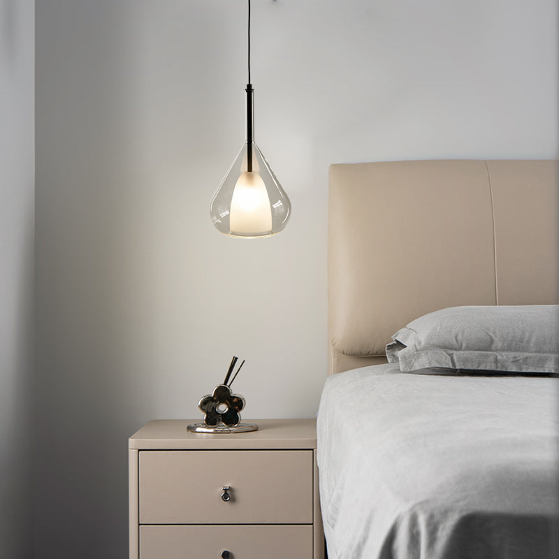 Industriell pendellampe med dobbelt glass og regndropedesign - Liten hengelampe for spisestue og kjøkken, moderne minimalistisk design | Luvikno