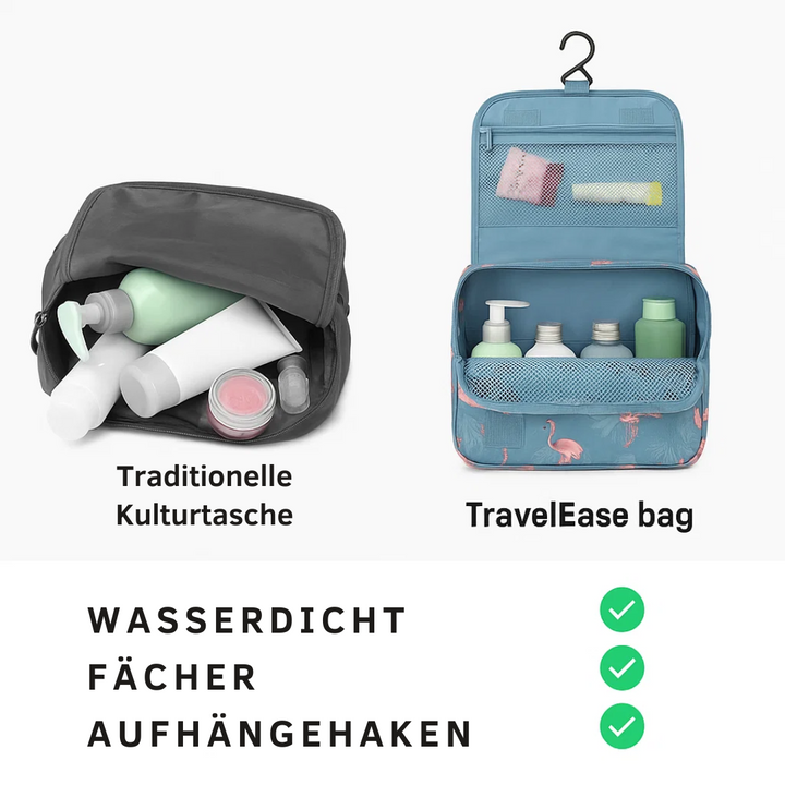TravelEase – Vanntett kosmetikkveske med krok og rom | Reisetoalettveske | Luvikno