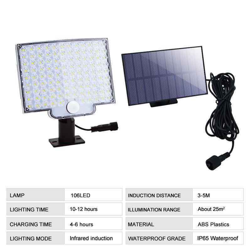 Luvikno | 106 LED Solcelle Utebelysning med Bevegelsessensor