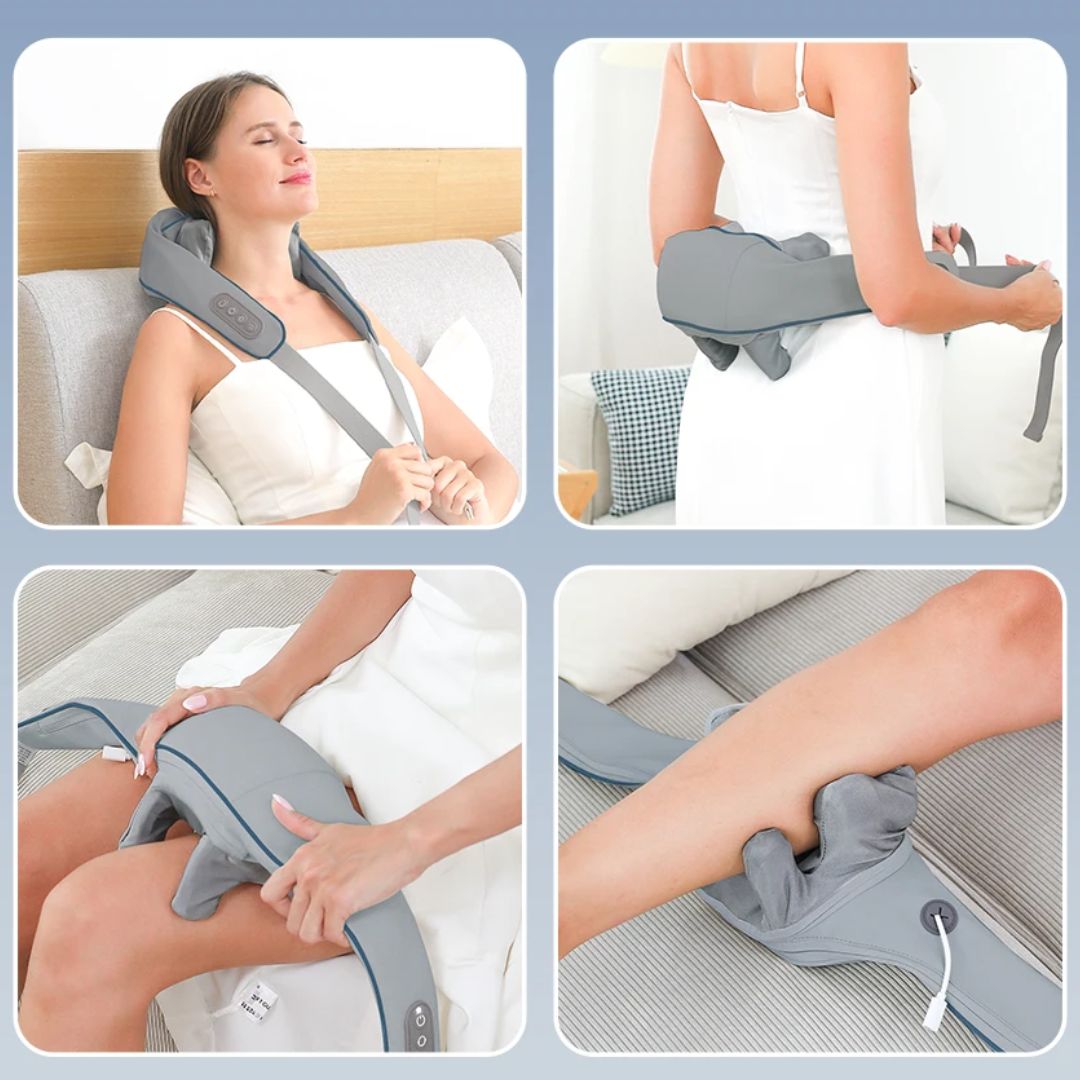 RelaxaPro | Shiatsu nakkemassasje – Varmeavlastning – Trådløs design – Ideell for kontor- og hjemmebruk Luvikno