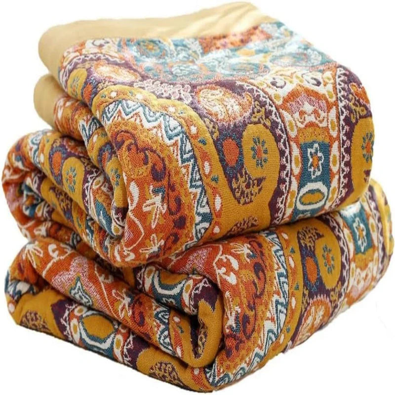 Sunrise Boho Vendbar Teppe, 100% Bomull Kjølende Quilt | Luvikno