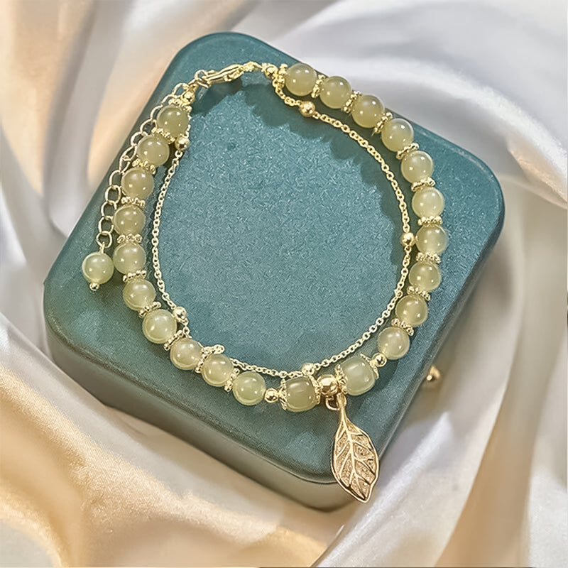 Luvikno | Hetian Jade Leaf Gold Bracelet