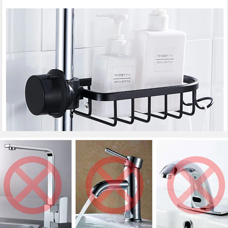Dusjholder for sjampo og såpe – Rustfritt stål – Sølv eller svart – Ingen boring | Luvikno