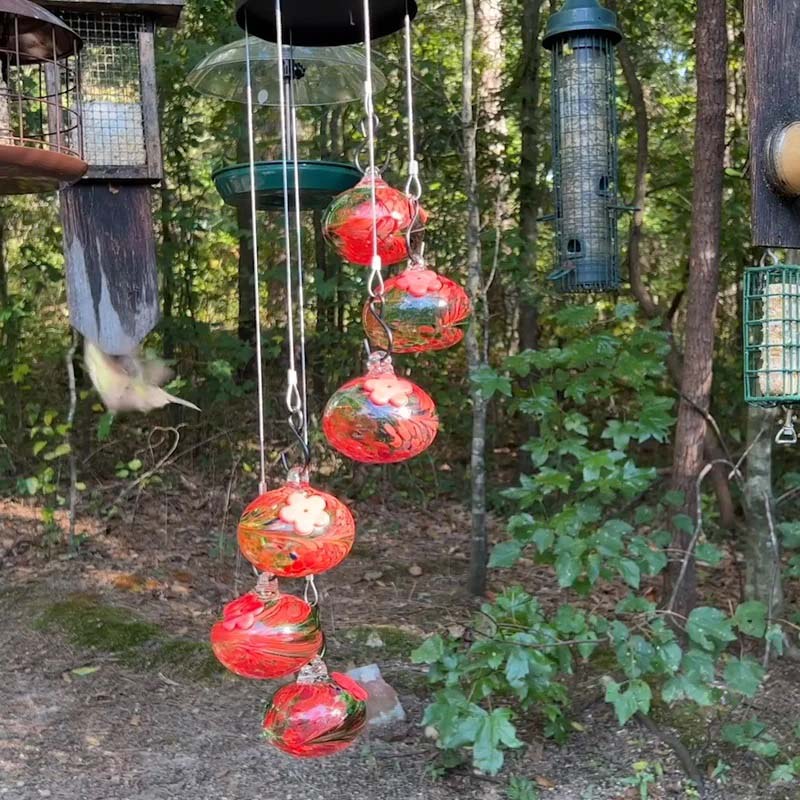 ChimeFeeder håndlaget glass colibri mater med vindklokke Luvikno