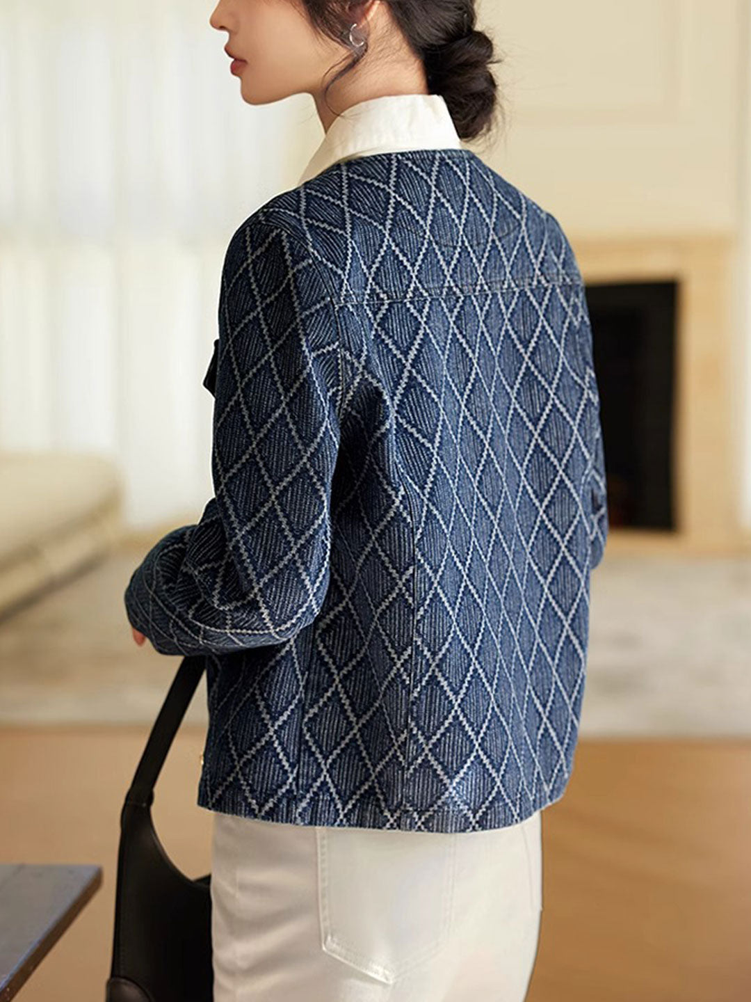 Luvik | Elegant Diamond Jacquard Denim Jakke