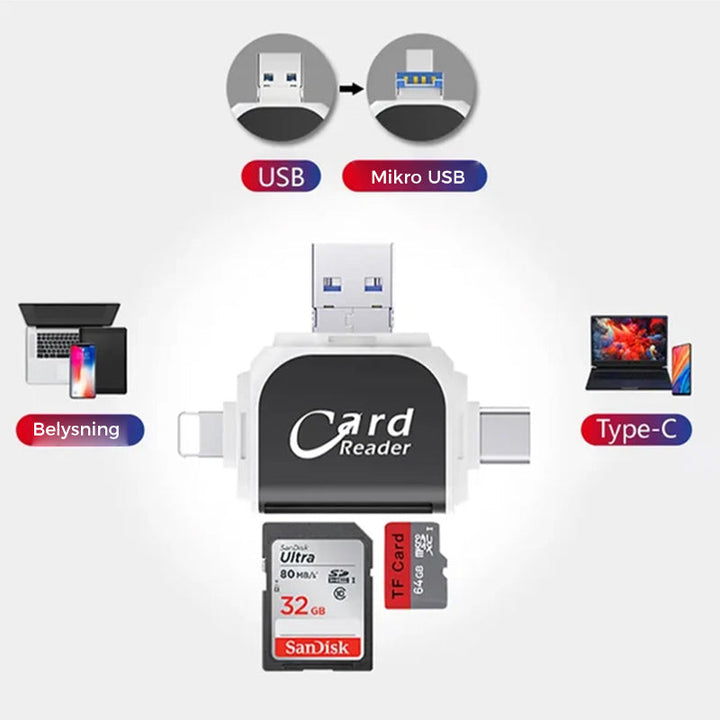Multi-Port 4 i 1 Universell SD TF Kortleser | Luvikno