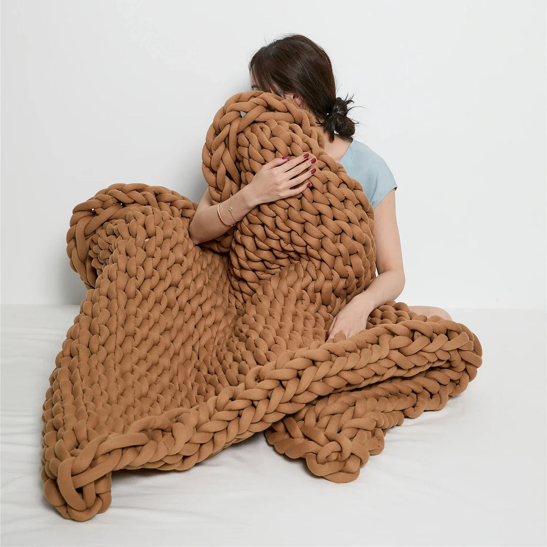 Chunky Knit Throw Håndlaget Vektet Teppe - SUPER KOSY & BEROLIGENDE TEPPE Luvikno