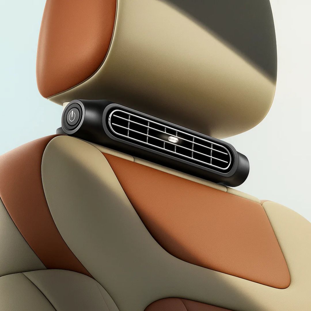 CoolDrive | USB Bilsete Kjølevifte – Justerbar 3‑Hastighet – Still Quiet USB-Drevet – Borrelåshodestøtteklips for Førere Passasjerer Kjæledyr Luvikno