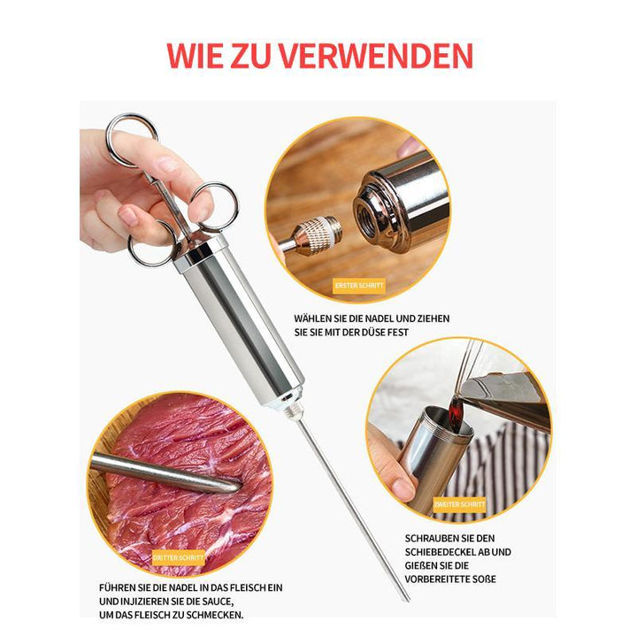 304 Marinade Injector laget av rustfritt stål for marinering av kjøtt på kjøkkenet | Luvikno