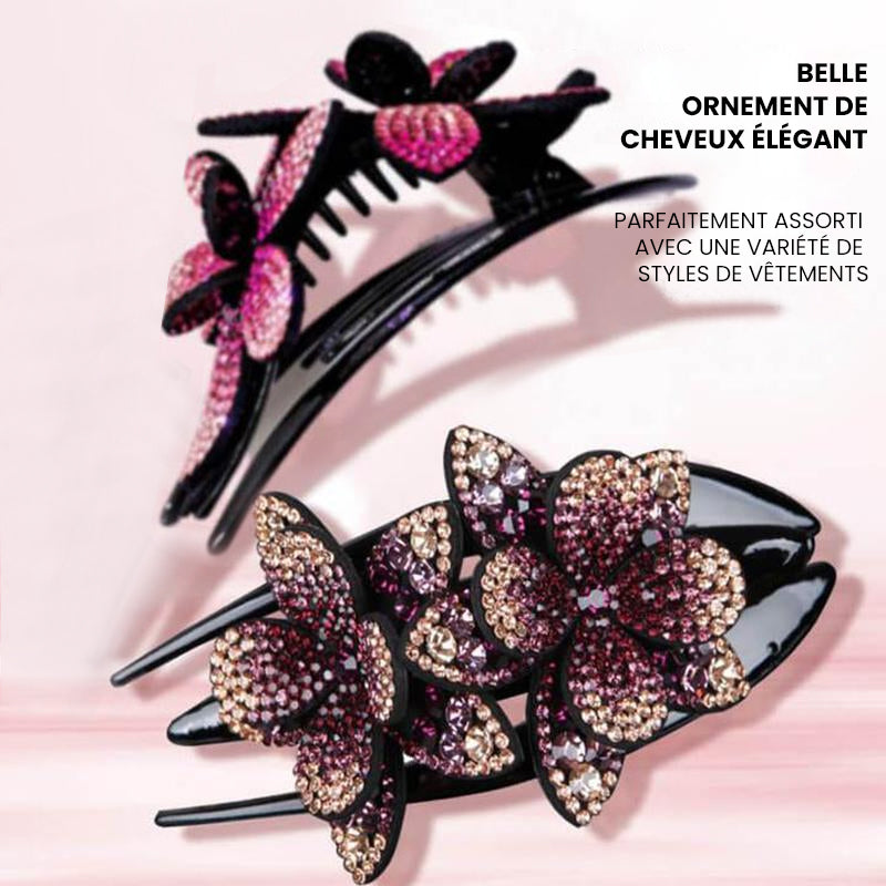 Double Flower Rhinestone Hair Pin | Luvikno