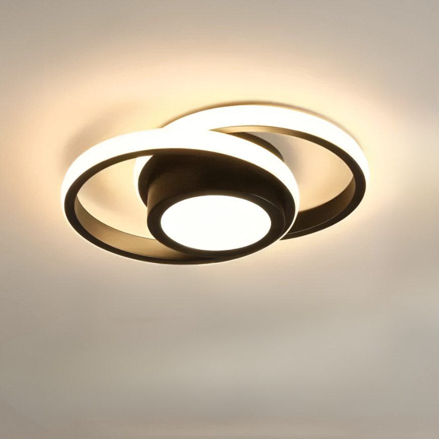 Moderne LED Taklampe 18W | Kreativ Design med 2 Ringer | Energivennlig Belysning for Stue & Kontor 24 cm | Luvikno