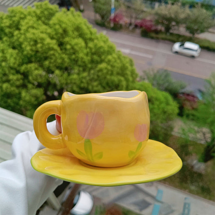 Håndmalt kreativ kaffekopp, keramisk tekopp og fatsett | Luvikno