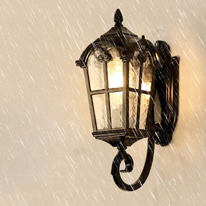 Europeisk Retro Glass Aluminium Lantern Ute Vanntett 1-Lys Vegglampe | Luvikno