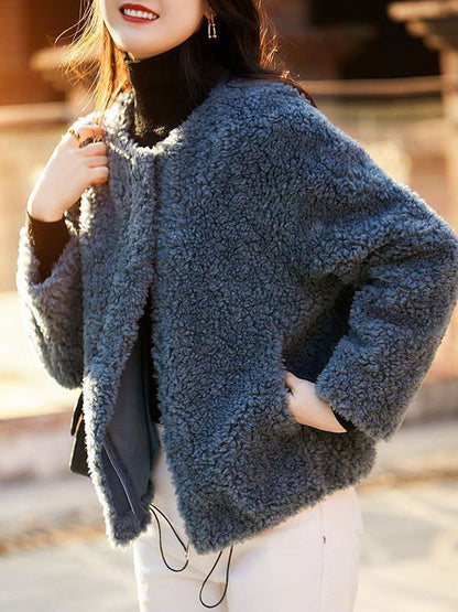 Luvik | Rento yhdenvärinen teksturoitu fleecetakki