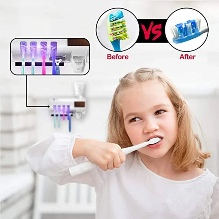 Smart UV Light Sterilizer Tandbørsteholder, Veggmontert Tannkremdispenser | Luvikno
