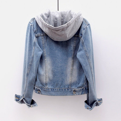 Luvik | Naisten Takki Denim-tyylillä, Huppu ja Taskut, Rento Muotoilu