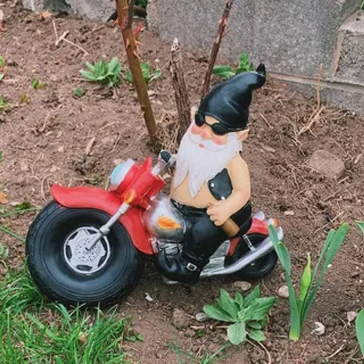 Biker Gnome Statue Mini Hagedekorasjon | Luvikno