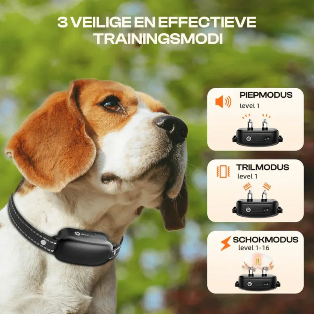 Luvikno | Elektrisk hundetreningshalsbånd med fjernkontroll, vanntett, 16 justerbare sjokk nivåer, 1000m rekkevidde, pip og vibrasjonsmoduser
