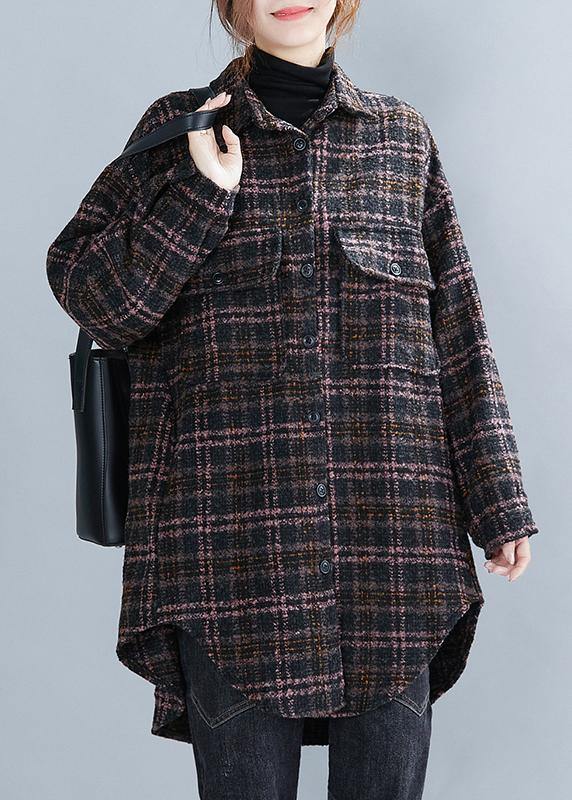 Luvik | Muoti röyhelö-taskulliset takit naisille Ruudulliset vaaleanpunaiset paidat Päivittäiset ulkovaatteet