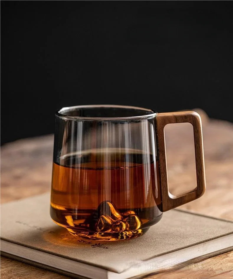 WoodGrip Glass Mug 400 ml med Trehåndtak for Varme og Kalde | Luvikno