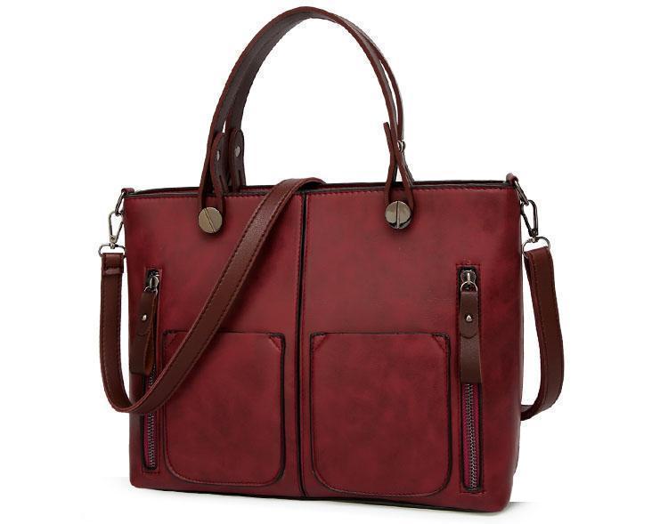 Cera - Dobbel Frontlomme Vintage Tote Håndveske | Luvikno