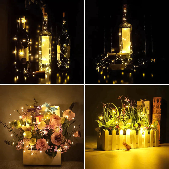 LED Vinflaske Lys Kork Nattlys DIY Dekor Hev - Bit | Luvikno