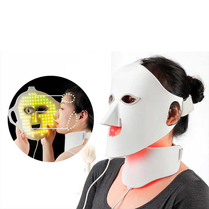 Luvikno | LED Lysbehandling Maske Luminex 7 | 7 Farger Lys for Ansikt & Nakke | 168 LEDer | Hudfornyelse med Silikon Komfort
