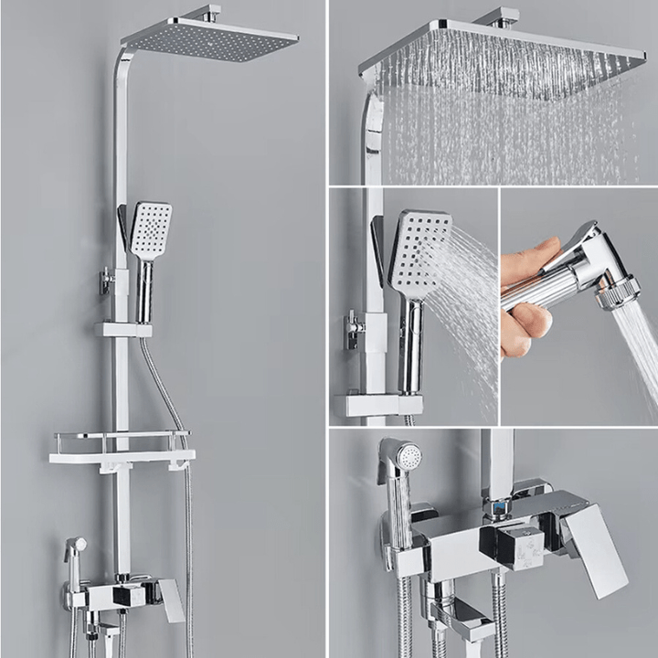 Luvikno | RainFlow Luxe Regn Dusjsett – justerbar messinglyd dusjarmatur med 4 funksjoner