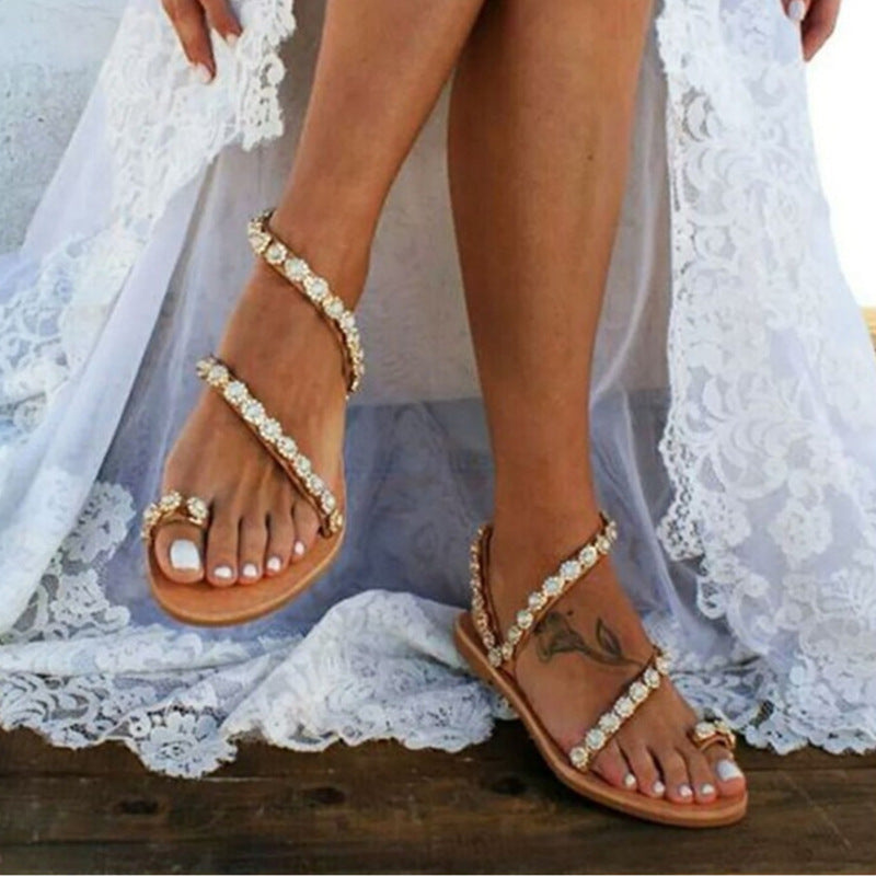 Luvik | Boho Ranta Strass Flip Flops