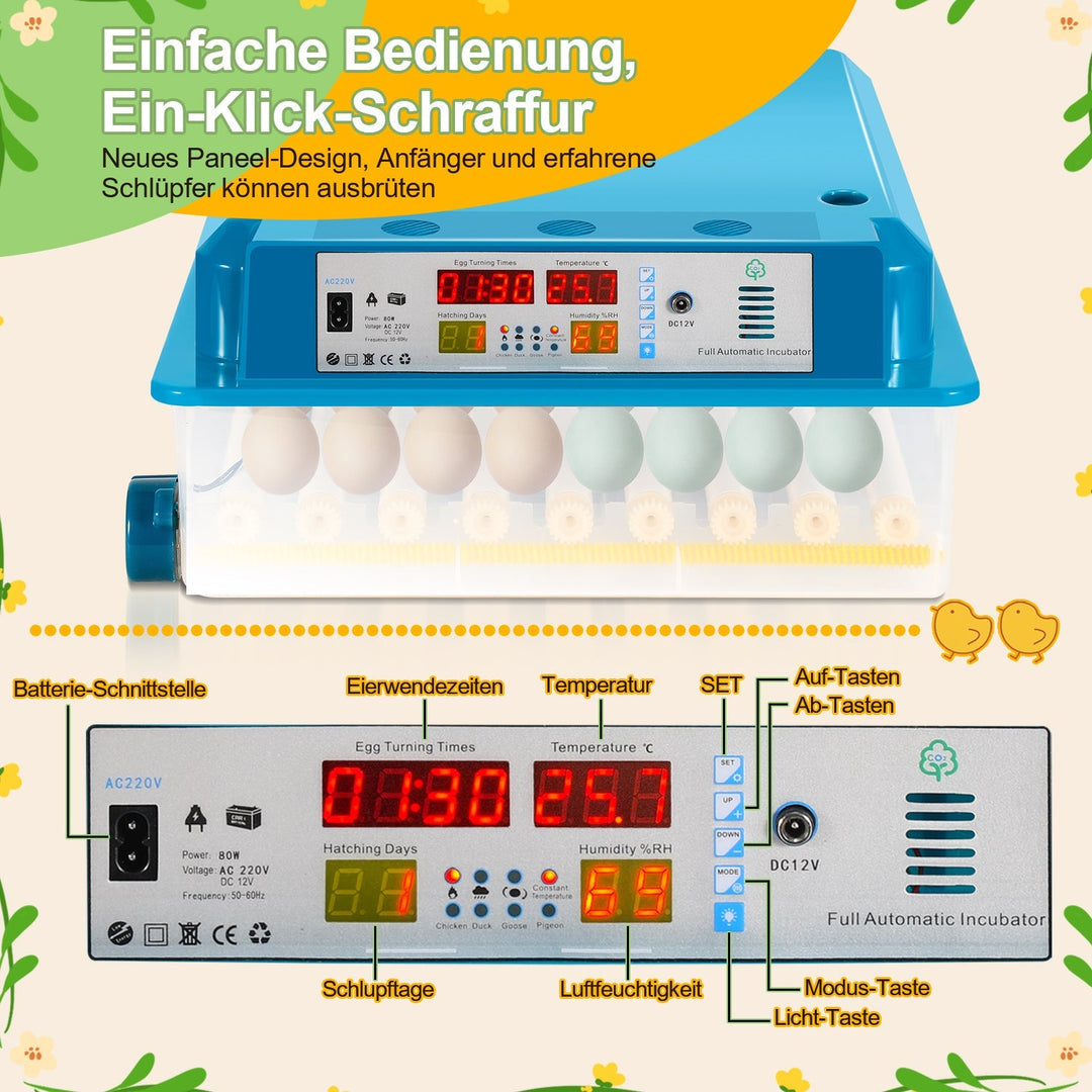 Brutautomat Helautomatiske Inkubator for Kyllinger 64 Egg | Luvikno