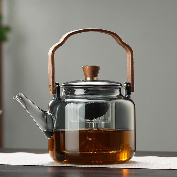 Elegant glass- og tretekanne for den perfekte tilberedningen av løse teblader | Luvikno
