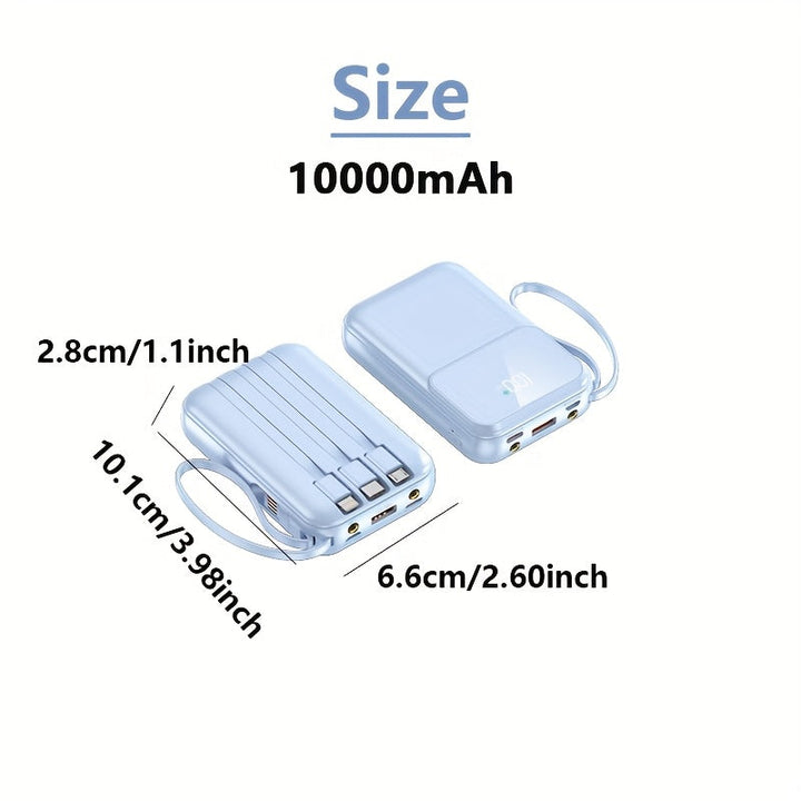 Luvikno | 10000mAh Portable Power Bank with Fast Charging and Built-in Cables – Compact Phone Charger with LED Display