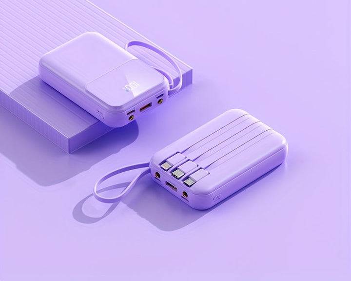 Luvikno | 10000mAh Portable Power Bank with Fast Charging and Built-in Cables – Compact Phone Charger with LED Display