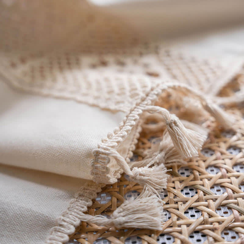 Beige Splicing Hollow-Out Lysfiltrerende Gardinsett | Luvikno