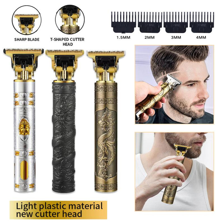 Merket T9 Vintage Skjeggklipper Profesjonell Hårklipp Barbermaskin USB Oppladbar Trådløs Luvikno