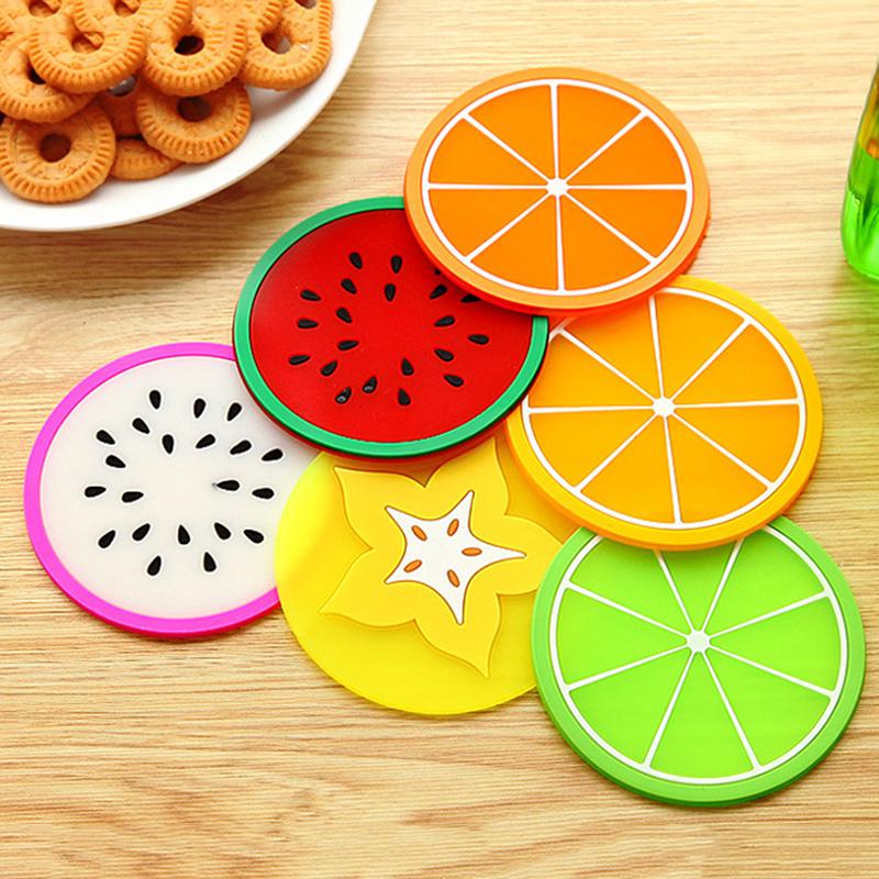 6 stk Fargerik Silikon Frukt Coaster Teikopp Matte Luvikno