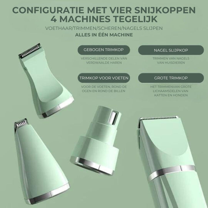 Luvikno | Tierpleieverktøy Groomilo 4-i-1 | Stille & Oppladbar | For Pels & Negler | Hvit-Grønn