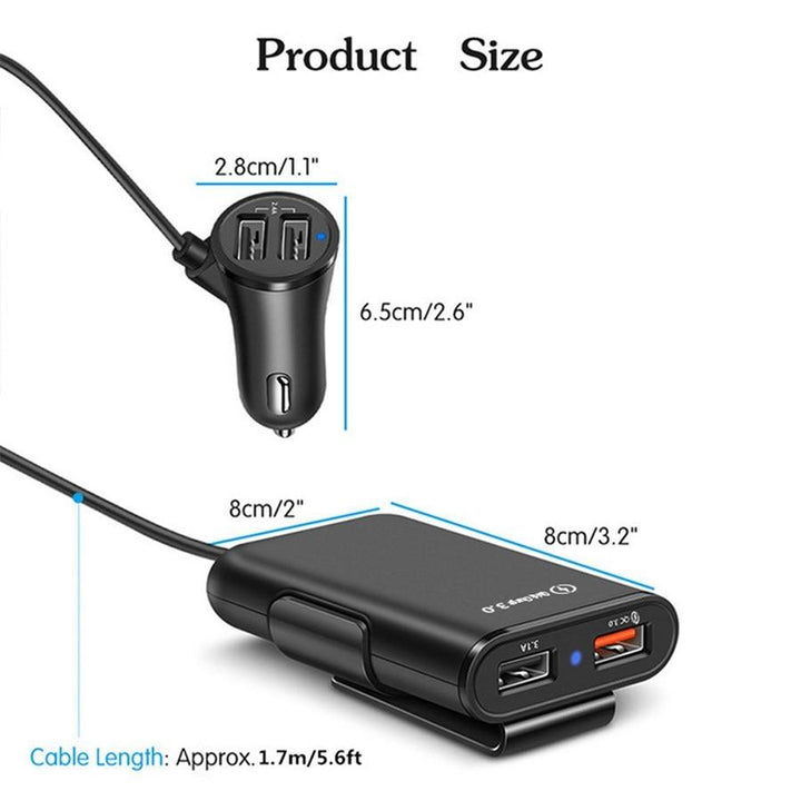 4-Port USB billader med forlengelseskabel | Luvikno