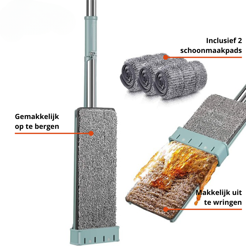 Luvikno | Gulvmopp FlexiWisch EasyMop | Med Twist-Vri Funksjon | 2 Vaskbare Puter | Lett & Kompakt | Brukes Uten Bøtte