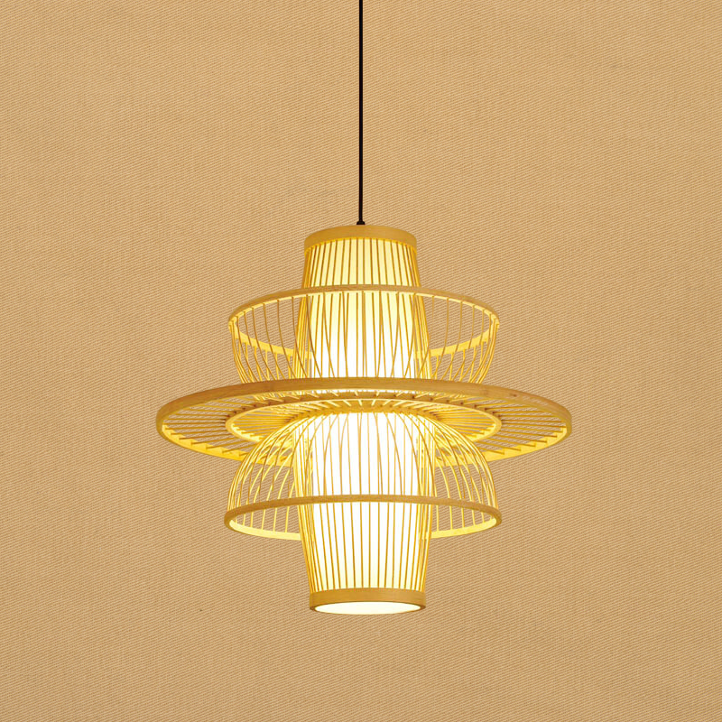 Luvikno | ZenLuxe Pendel - Elegant Svart-Beige Bambus Pendellampe