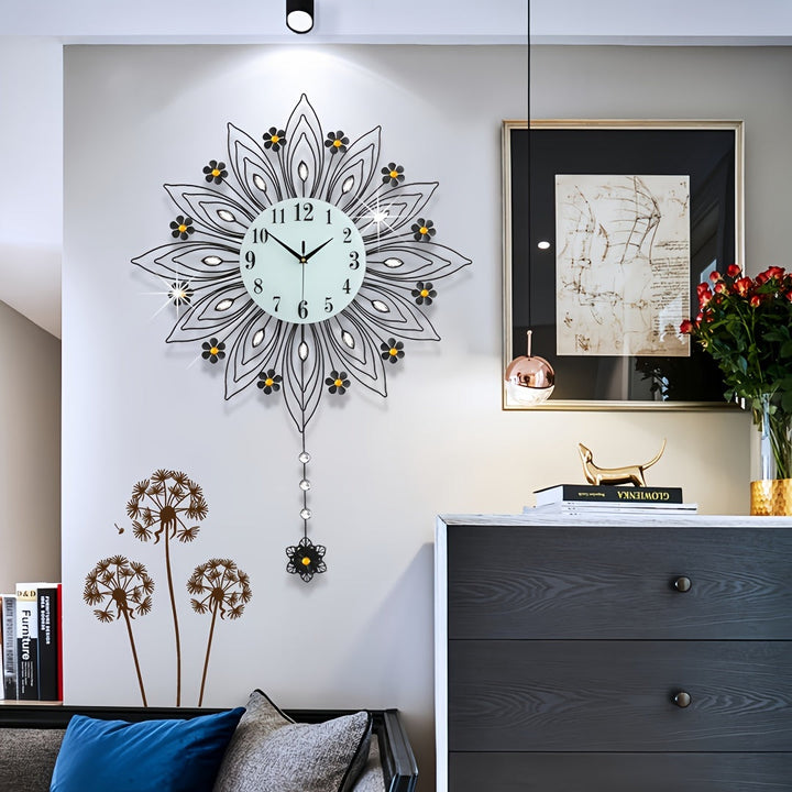Elegant Floral Wall Clock with Luxurious Gold Accents | Luvikno