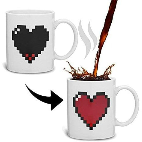 Pixel Heart Magic Varmefølsom Fargeendrende Keramisk Kaffekopp | Luvikno