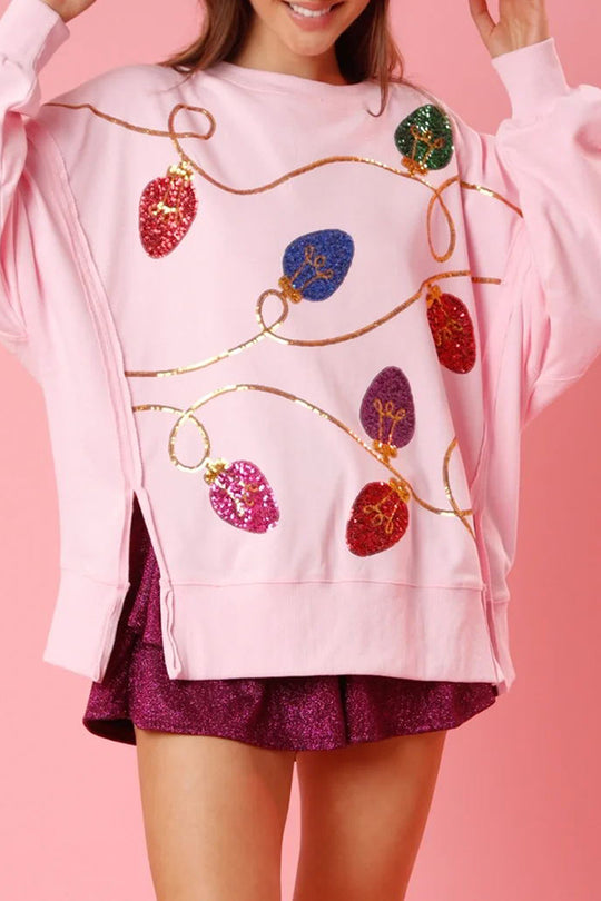 Luvik | Joulun valot Paillette Halkaisu Neulepusero