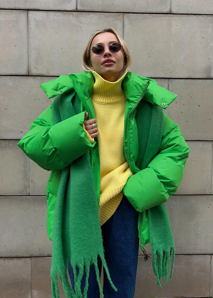 Luvik | Neon Grønn Hette Puffer-jakke