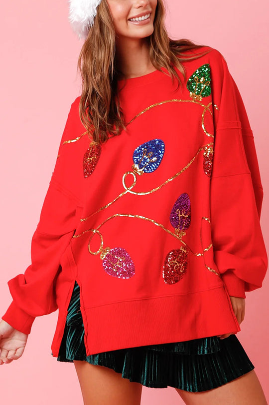 Luvik | Joulun valot Paillette Halkaisu Neulepusero