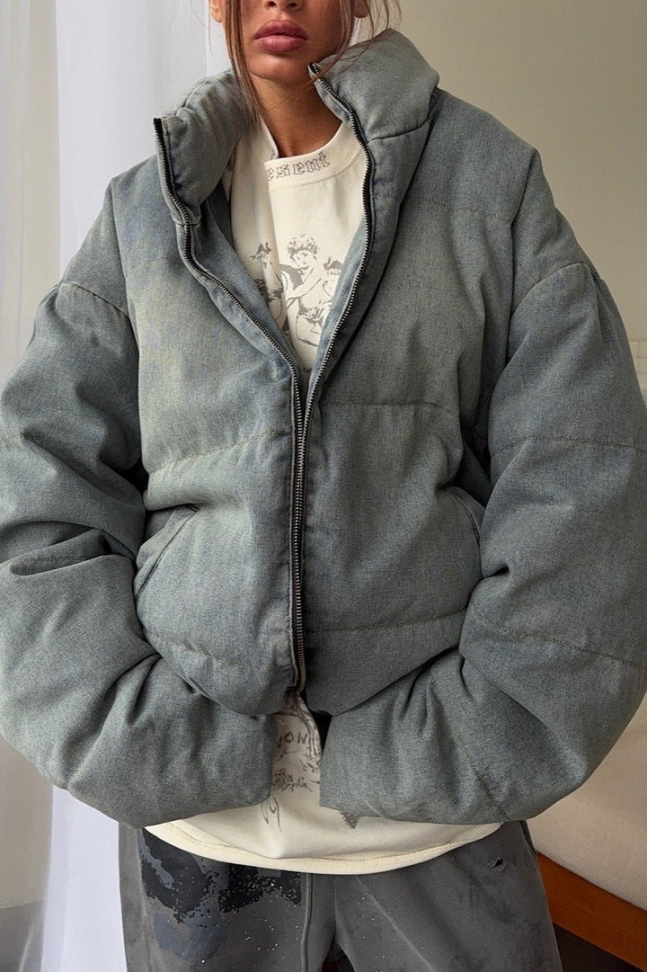 Luvik | Denim Ståkrage Puffer Jakke