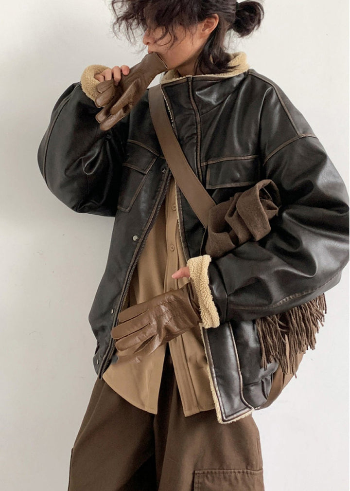 Luvik | Inspirert lammeskinnsfleece fôret skinnjakke – Unisex-stil