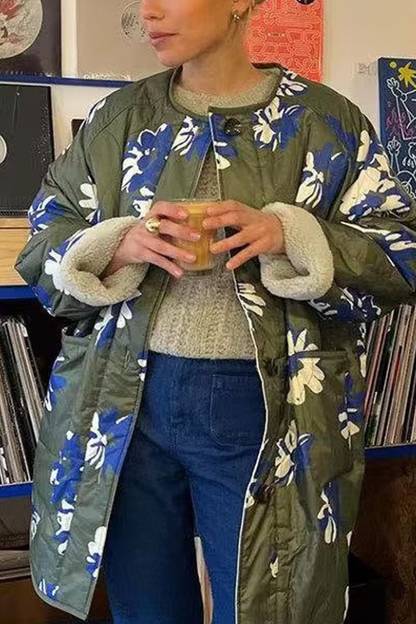 Luvik | Painettu pyöreä kaulus yksirivinen ohut puuvillatakki