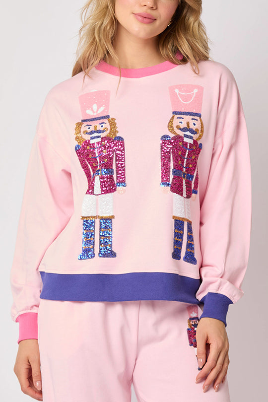 Luvik | Joulupukki, paljetti, vapaa-ajan collegepaita ja joustavat vyötärö, löysät taskuhousut setti